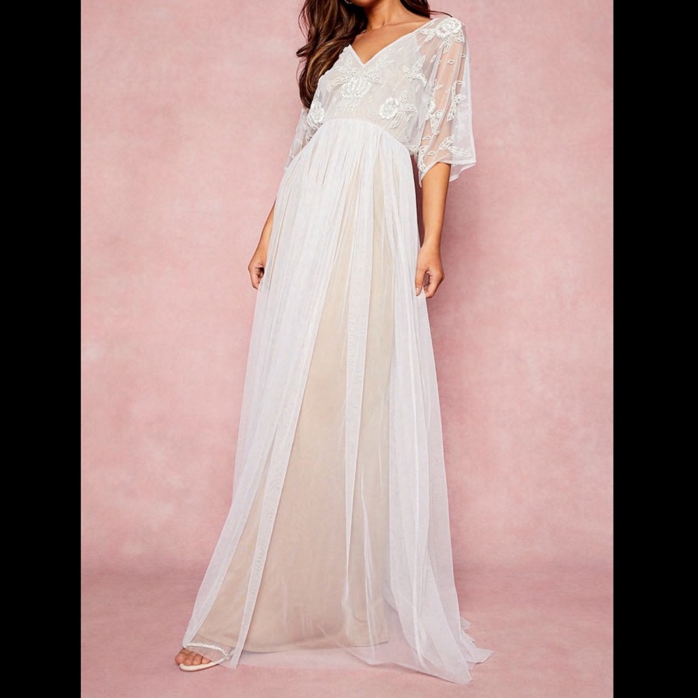 Boho Occasion Wedding Bridesmaid Hand Embellished Kimono Mesh Maxi